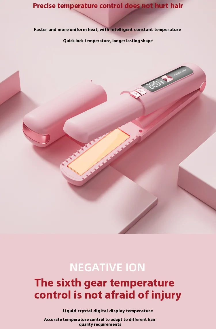 2025 New Wireless Hair Straightener Comb Mini Portable 2 in 1 Curling Iron Ceramic Styling Tool for Travel Home Salon Use