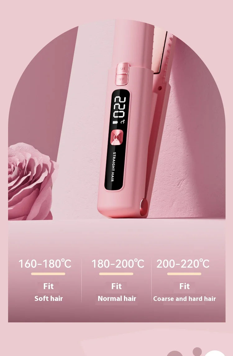 2025 New Wireless Hair Straightener Comb Mini Portable 2 in 1 Curling Iron Ceramic Styling Tool for Travel Home Salon Use