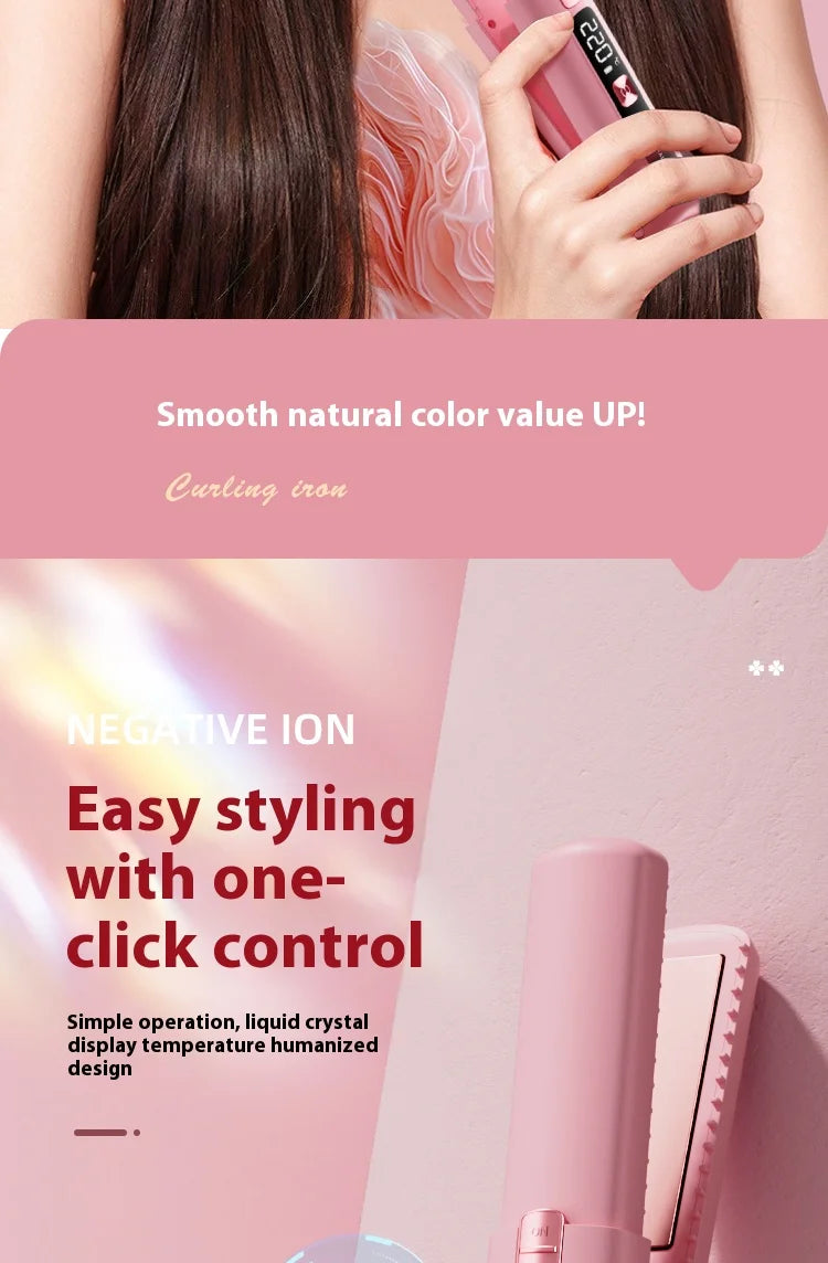 2025 New Wireless Hair Straightener Comb Mini Portable 2 in 1 Curling Iron Ceramic Styling Tool for Travel Home Salon Use