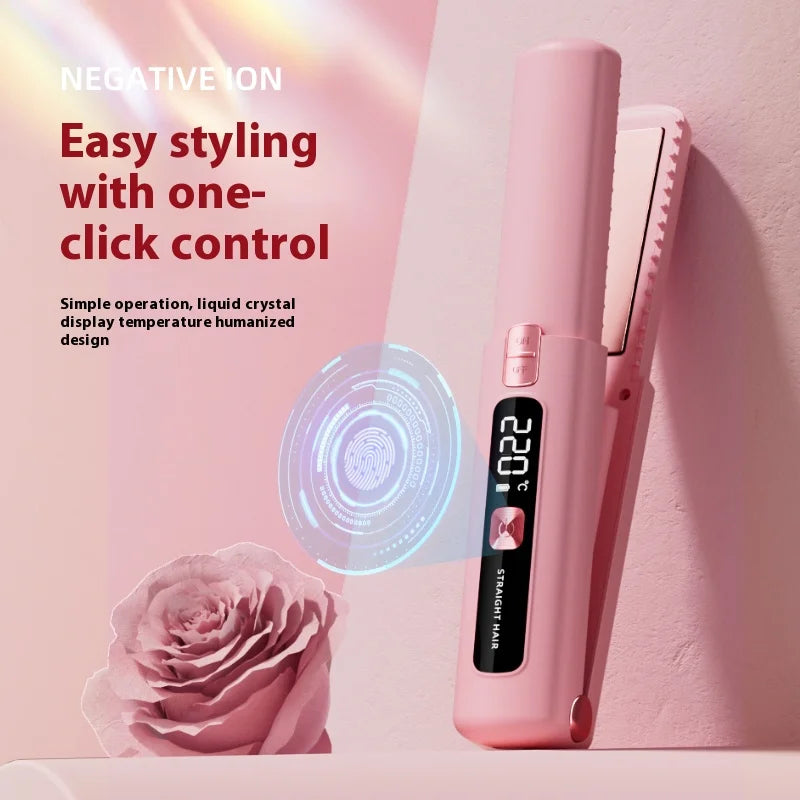2025 New Wireless Hair Straightener Comb Mini Portable 2 in 1 Curling Iron Ceramic Styling Tool for Travel Home Salon Use