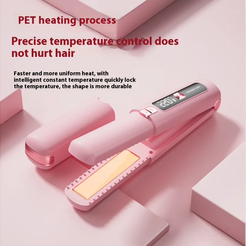 2025 New Wireless Hair Straightener Comb Mini Portable 2 in 1 Curling Iron Ceramic Styling Tool for Travel Home Salon Use