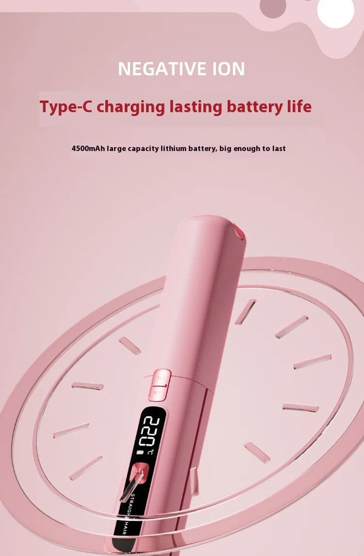 2025 New Wireless Hair Straightener Comb Mini Portable 2 in 1 Curling Iron Ceramic Styling Tool for Travel Home Salon Use