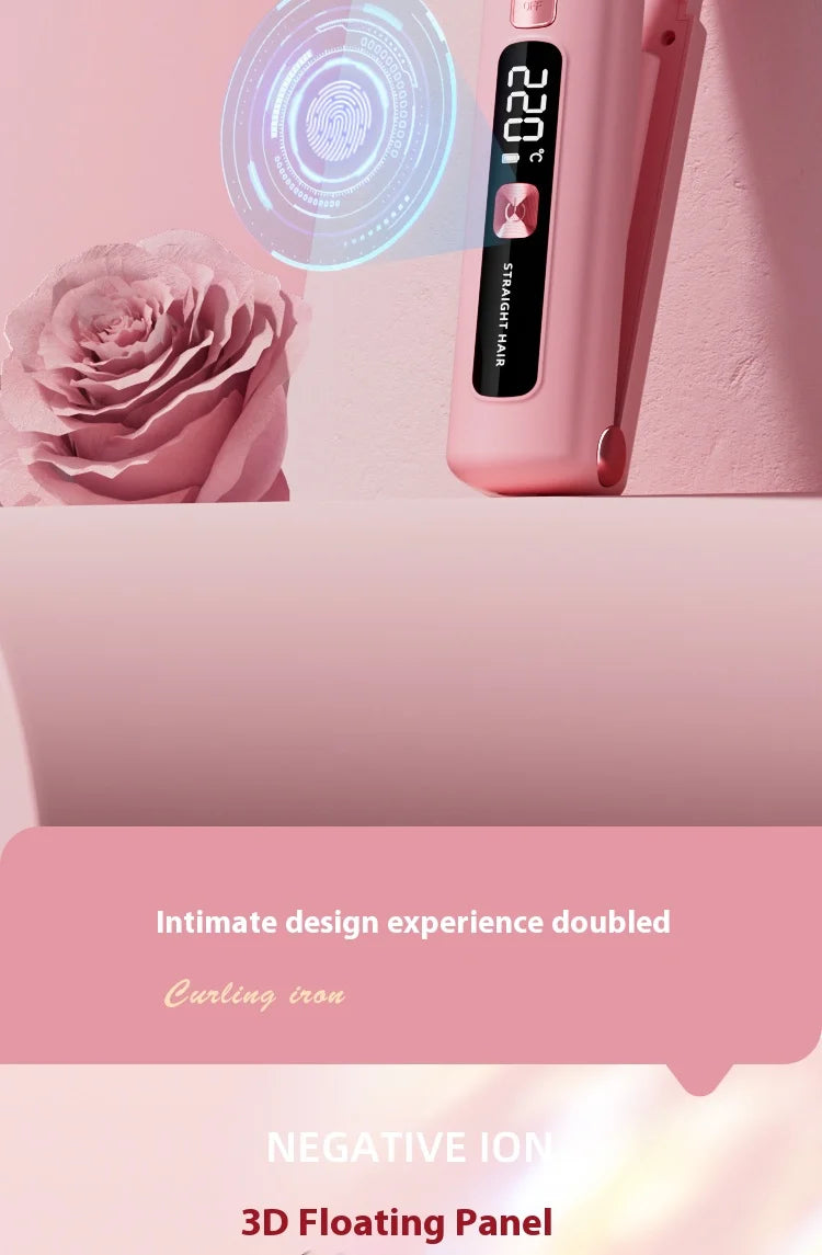 2025 New Wireless Hair Straightener Comb Mini Portable 2 in 1 Curling Iron Ceramic Styling Tool for Travel Home Salon Use