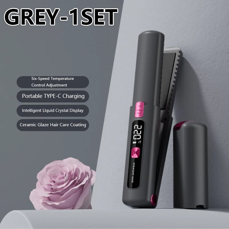 2025 New Wireless Hair Straightener Comb Mini Portable 2 in 1 Curling Iron Ceramic Styling Tool for Travel Home Salon Use