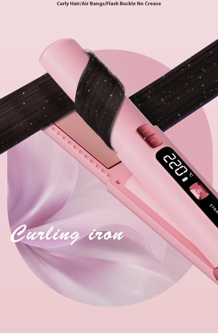 2025 New Wireless Hair Straightener Comb Mini Portable 2 in 1 Curling Iron Ceramic Styling Tool for Travel Home Salon Use