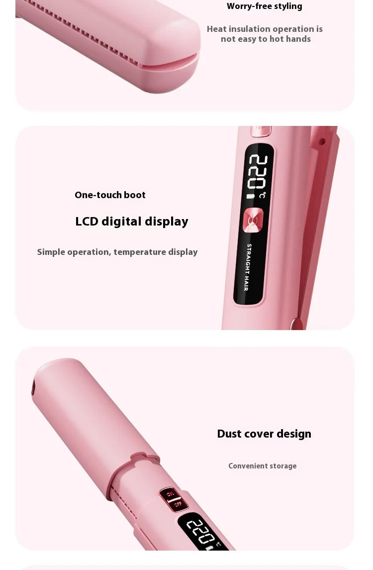 2025 New Wireless Hair Straightener Comb Mini Portable 2 in 1 Curling Iron Ceramic Styling Tool for Travel Home Salon Use
