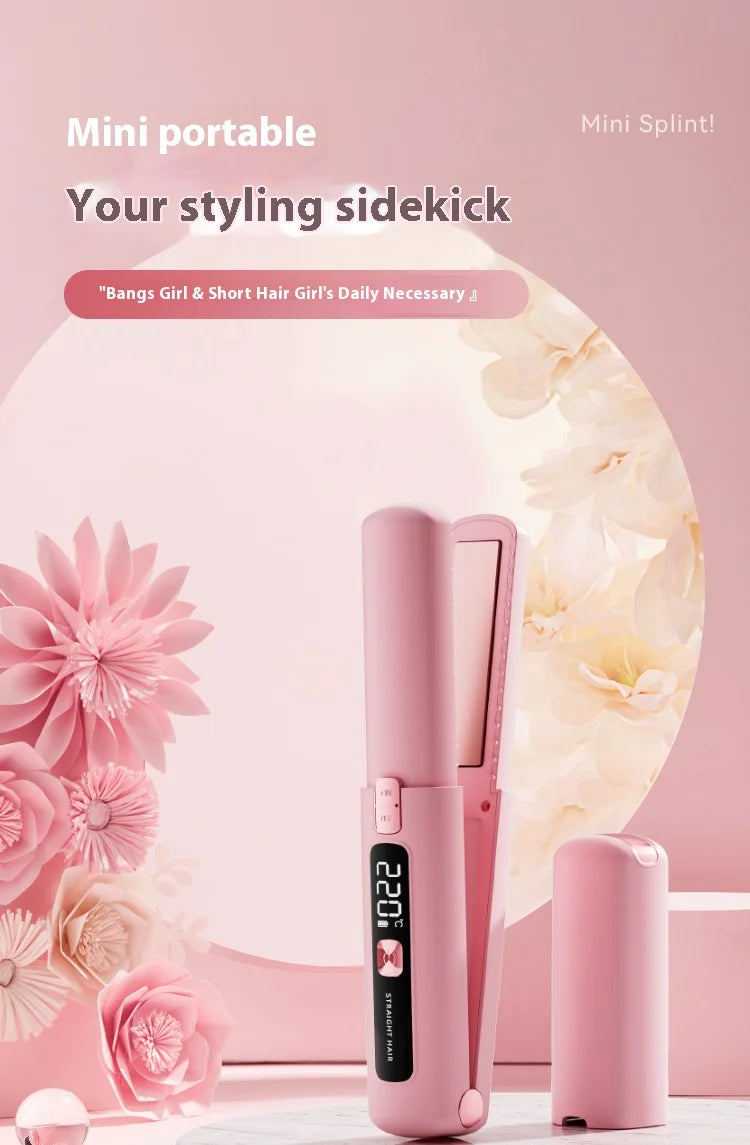 2025 New Wireless Hair Straightener Comb Mini Portable 2 in 1 Curling Iron Ceramic Styling Tool for Travel Home Salon Use