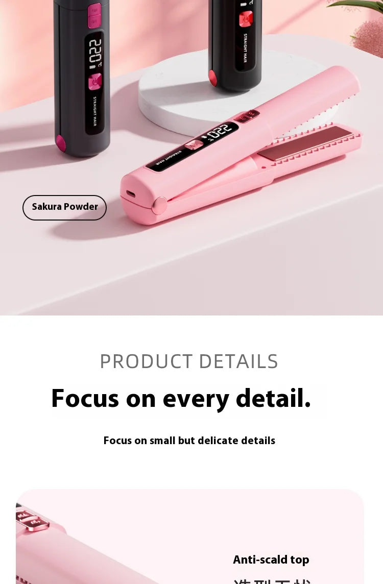 2025 New Wireless Hair Straightener Comb Mini Portable 2 in 1 Curling Iron Ceramic Styling Tool for Travel Home Salon Use