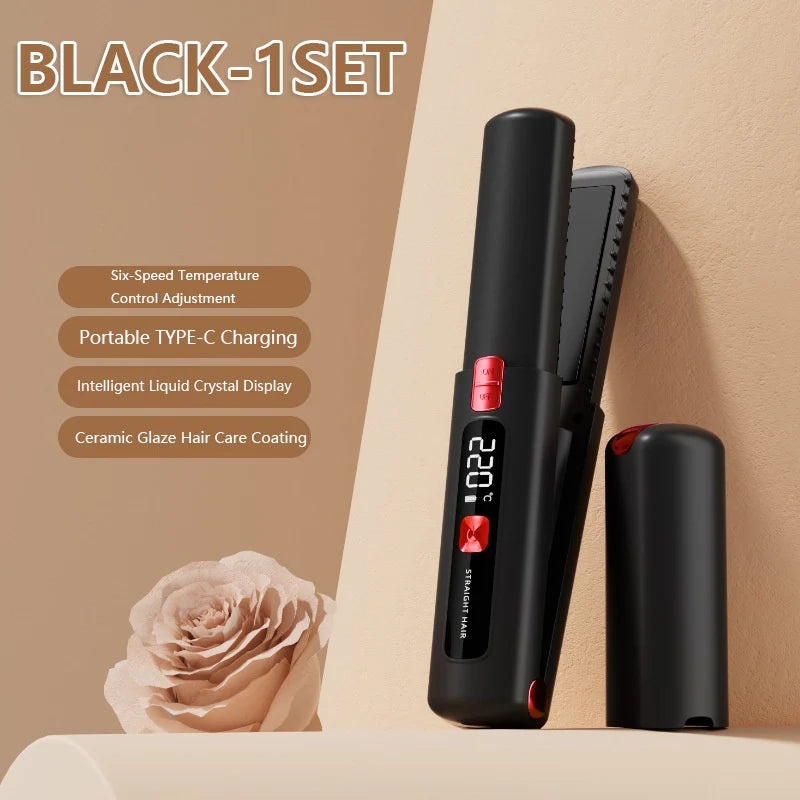 2025 New Wireless Hair Straightener Comb Mini Portable 2 in 1 Curling Iron Ceramic Styling Tool for Travel Home Salon Use